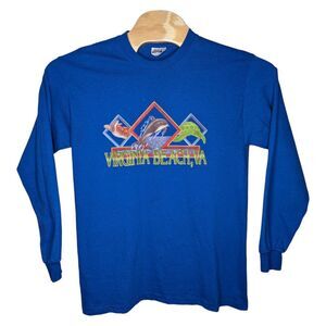 Vintage Virginia Beach VA T Shirt Medium Long Sleeve Hanes Turtle Dolphin